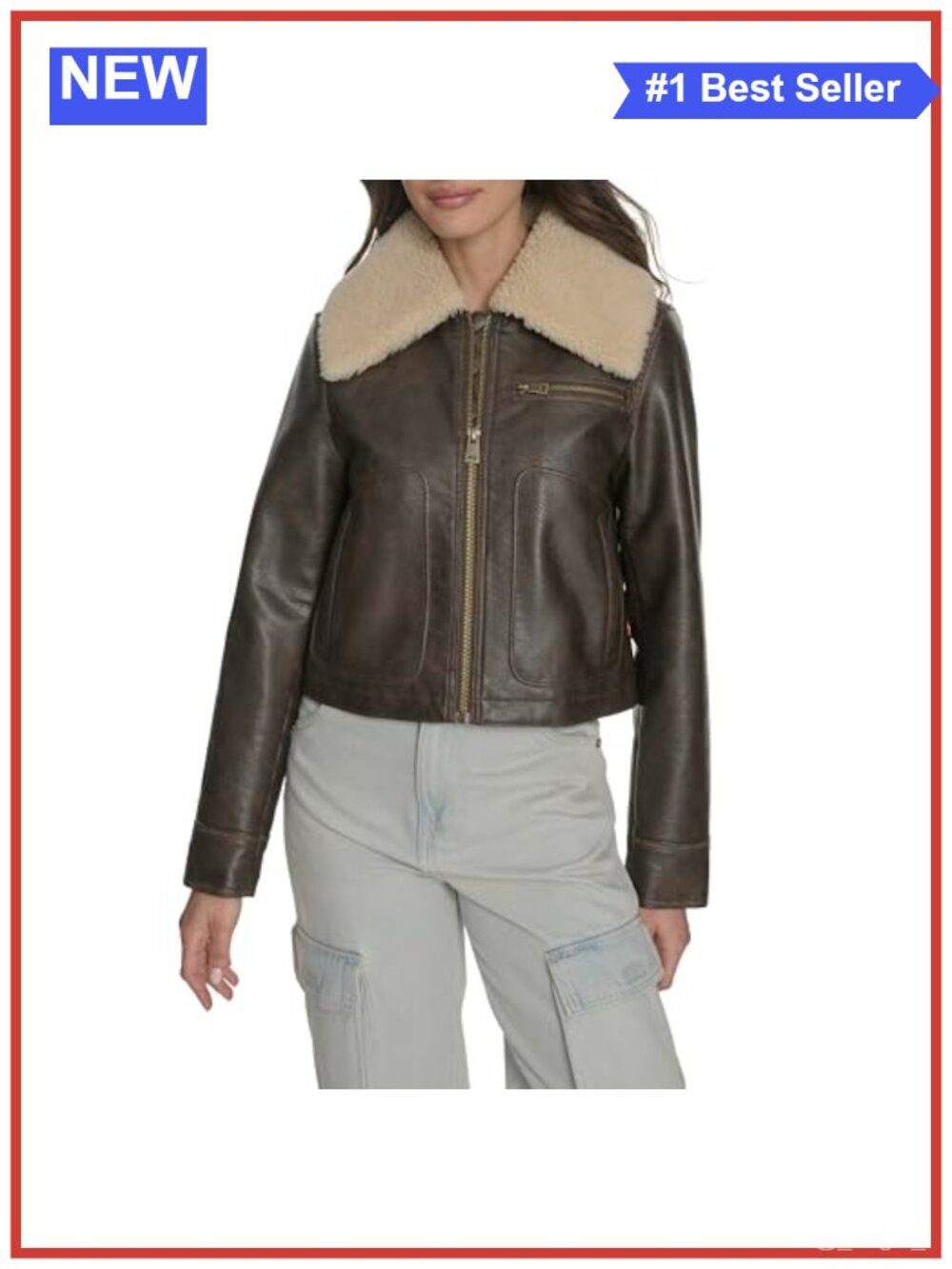 Faux Leather Aviator Jacket Quilted Lining Zip Front Moto